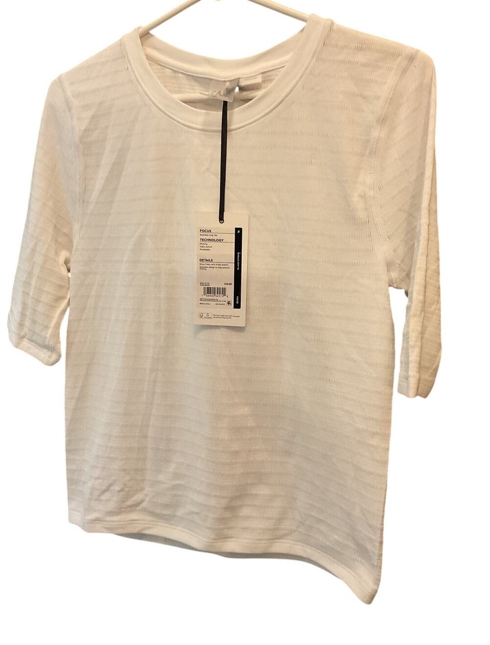 NWT Calia Seemless Crop Tee White Sz Small Textured Knit Tee